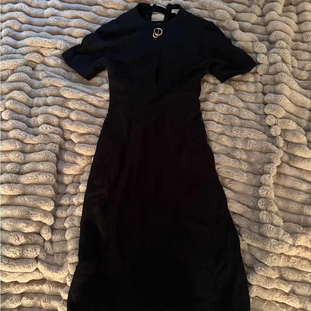 Burberry Black Sheath Midi Dress Mock Neck